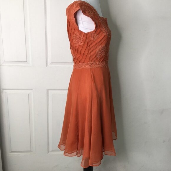 Reiss Women's Orange Square Neck Open Flare Lace Dress Size 0 Cocktail - Picture 5 of 16